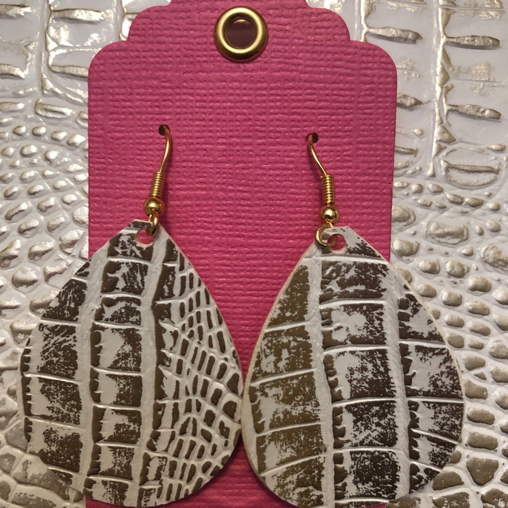 Earrings, White Gold, Hook NWT Faux Leather